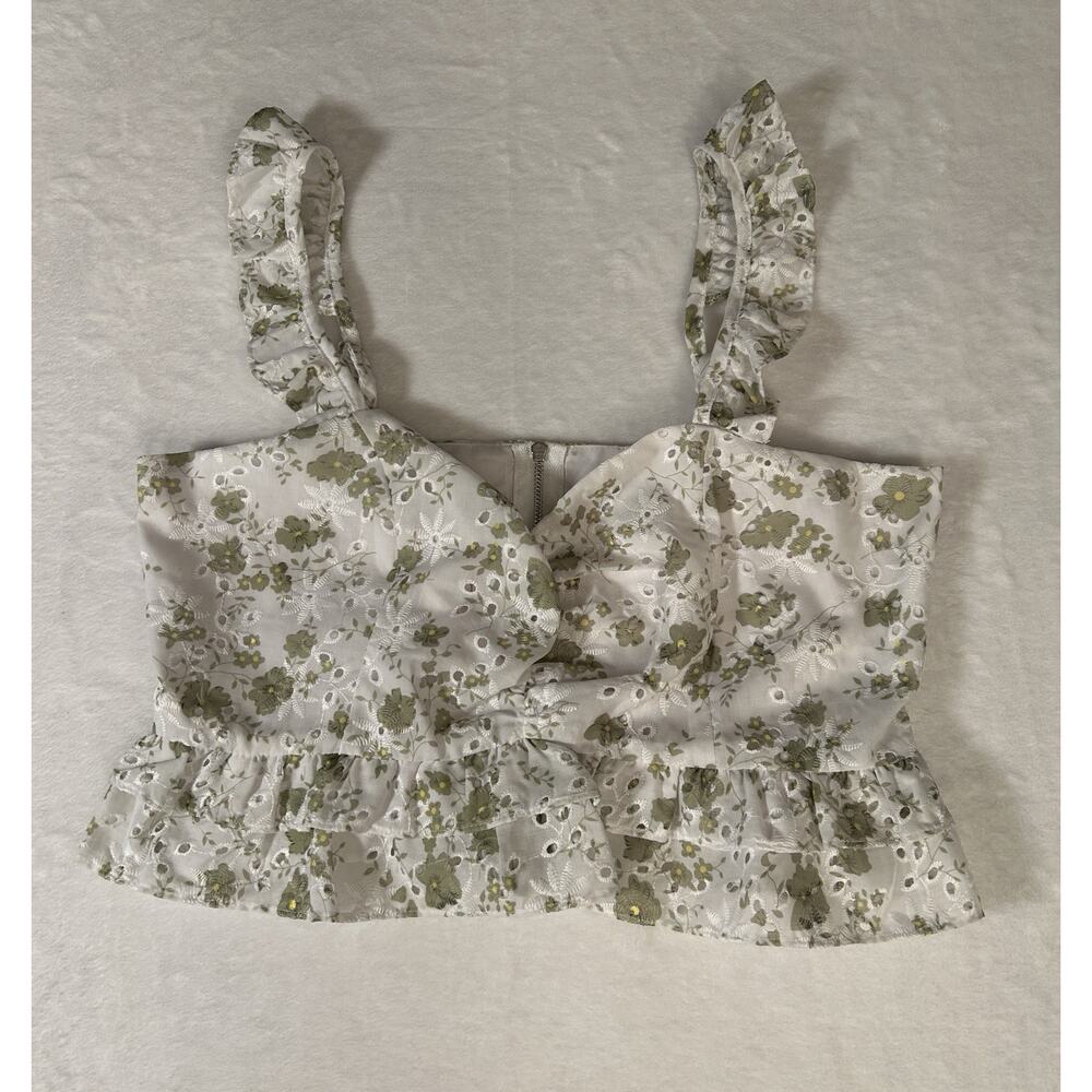 Sugarlips Embroidered Eyelet Ruffled Crop Tank Size M Forest Fairy Romantic